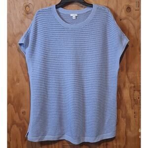 J. Jill Sweater Women's 2X Baby Blue Loose Knit Cap Sleeve Classic Preppy Layer